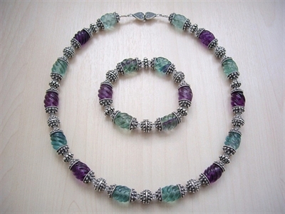 Picture of Green and Purple Fluorite, Swarovski Crystals and 925 Silver Components