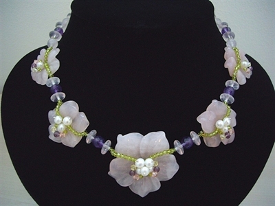 Picture of Amethyst, Rose Quartz, Swarovski Crystals, Fresh Water Pearls and 925 Silver Components