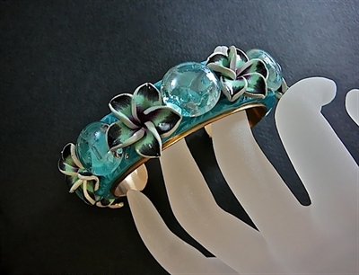 Picture of Brass bracelet from polymer clay and glass.